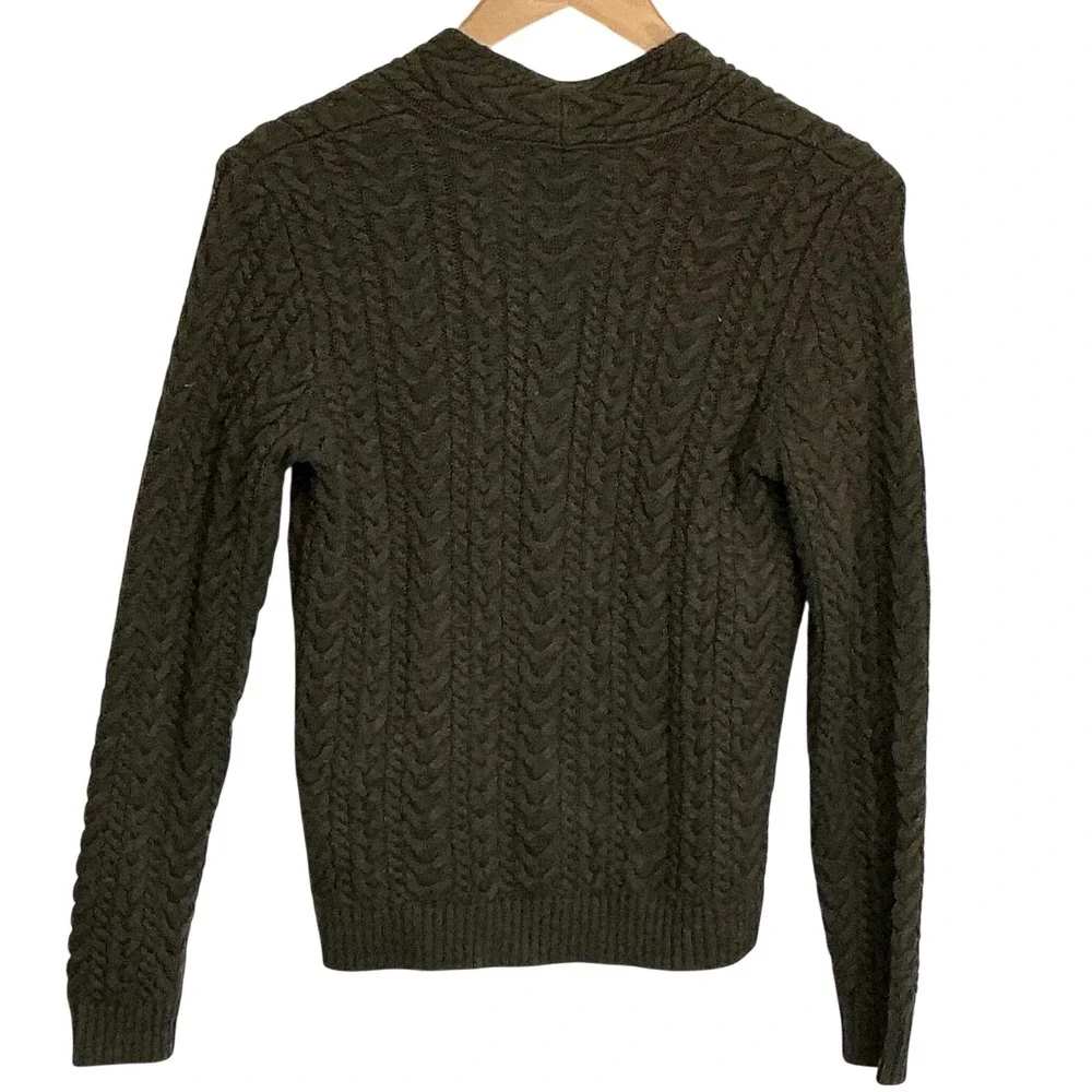 Lauren‎ Ralph Lauren Petite Olive Green Cable Knit Surplice V-Neck Sweater P/S